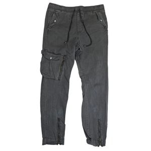 Y2K JNCO Cargo Pants Men’s Slim 34x30 Pants Stone Gray Ankle Zip Elastic Waist